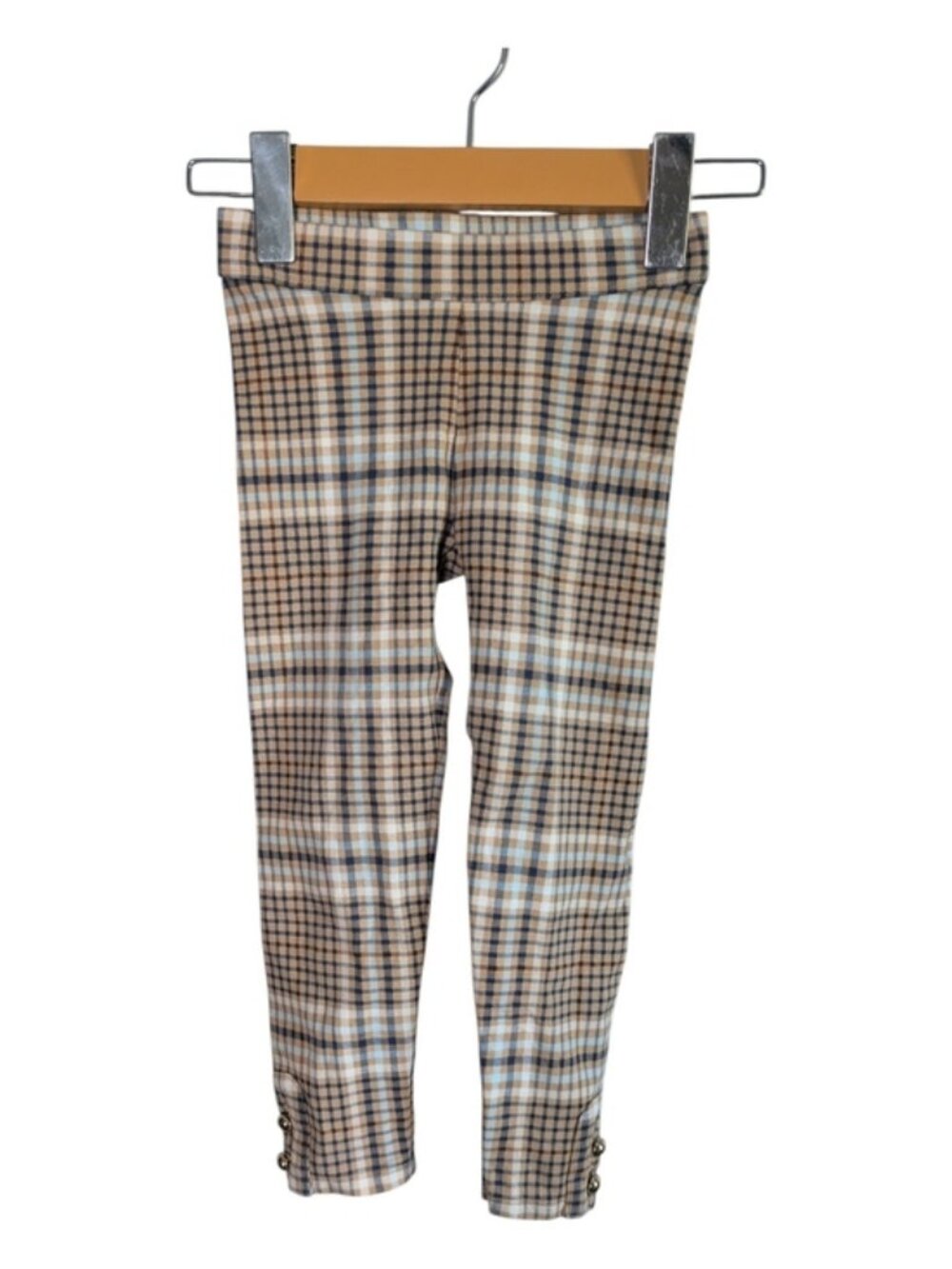 Janie and Jack Plaid Button Cuff Ponte Pant Tan‎ Plaid Size 4